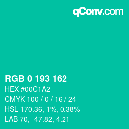 カラーコード: RGB 0 193 162 | qconv.com