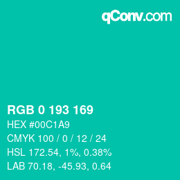 Color code: RGB 0 193 169 | qconv.com