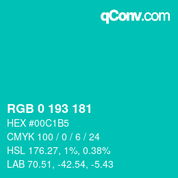 カラーコード: RGB 0 193 181 | qconv.com