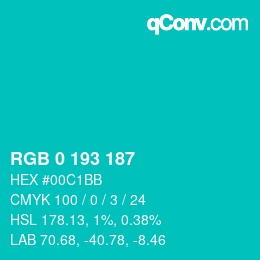 Color code: RGB 0 193 187 | qconv.com