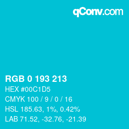 カラーコード: RGB 0 193 213 | qconv.com