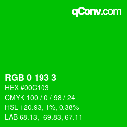 カラーコード: RGB 0 193 3 | qconv.com