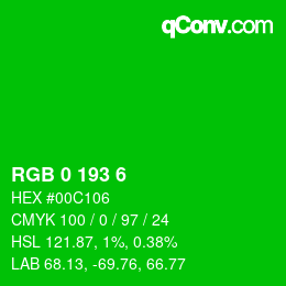 Color code: RGB 0 193 6 | qconv.com