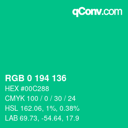 Color code: RGB 0 194 136 | qconv.com