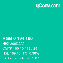 Color code: RGB 0 194 160 | qconv.com