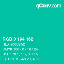 Color code: RGB 0 194 162 | qconv.com