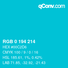 颜色代码: RGB 0 194 214 | qconv.com