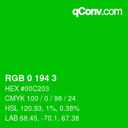 カラーコード: RGB 0 194 3 | qconv.com