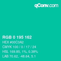 カラーコード: RGB 0 195 162 | qconv.com