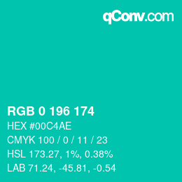 Color code: RGB 0 196 174 | qconv.com