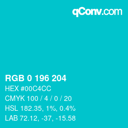 Color code: RGB 0 196 204 | qconv.com