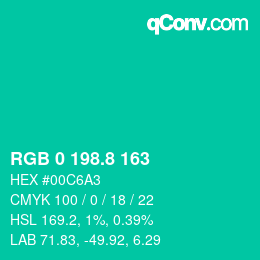 カラーコード: RGB 0 198.8 163 | qconv.com