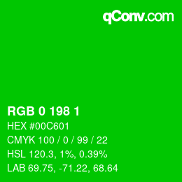 Color code: RGB 0 198 1 | qconv.com