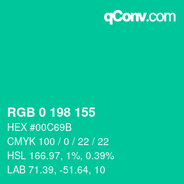 Color code: RGB 0 198 155 | qconv.com