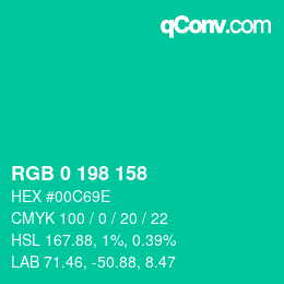 Color code: RGB 0 198 158 | qconv.com