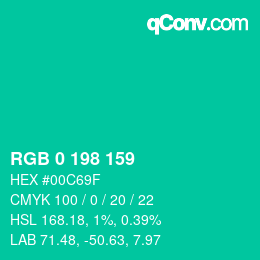 Color code: RGB 0 198 159 | qconv.com