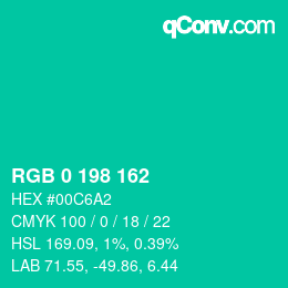 Color code: RGB 0 198 162 | qconv.com