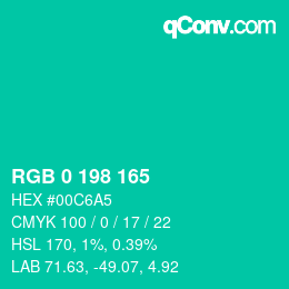 Color code: RGB 0 198 165 | qconv.com