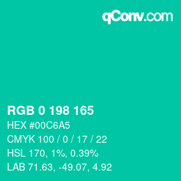 Color code: RGB 0 198 165 | qconv.com