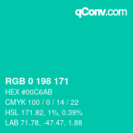 Color code: RGB 0 198 171 | qconv.com