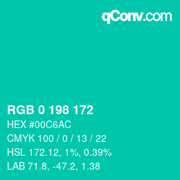 Color code: RGB 0 198 172 | qconv.com