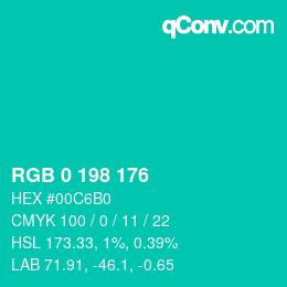 Color code: RGB 0 198 176 | qconv.com
