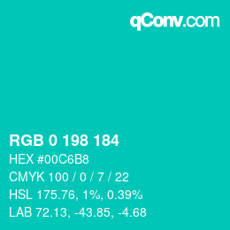 Color code: RGB 0 198 184 | qconv.com