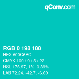 Color code: RGB 0 198 188 | qconv.com