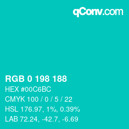 カラーコード: RGB 0 198 188 | qconv.com