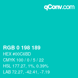 Color code: RGB 0 198 189 | qconv.com