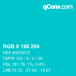 Color code: RGB 0 198 204 | qconv.com