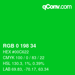 Color code: RGB 0 198 34 | qconv.com