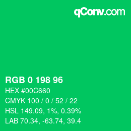 カラーコード: RGB 0 198 96 | qconv.com