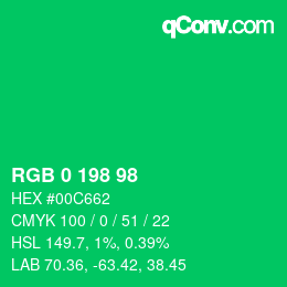 カラーコード: RGB 0 198 98 | qconv.com