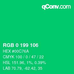 カラーコード: RGB 0 199 106 | qconv.com