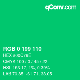 カラーコード: RGB 0 199 110 | qconv.com