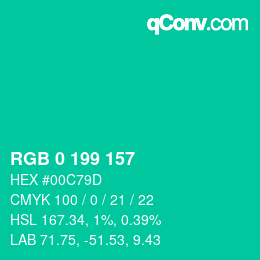 Color code: RGB 0 199 157 | qconv.com