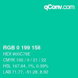 カラーコード: RGB 0 199 158 | qconv.com