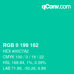 カラーコード: RGB 0 199 162 | qconv.com