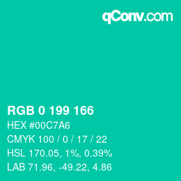 颜色代码: RGB 0 199 166 | qconv.com