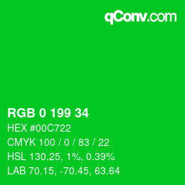Color code: RGB 0 199 34 | qconv.com