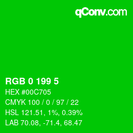 Color code: RGB 0 199 5 | qconv.com