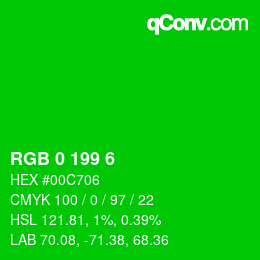 Color code: RGB 0 199 6 | qconv.com