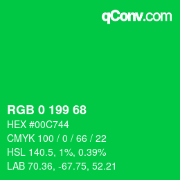 カラーコード: RGB 0 199 68 | qconv.com