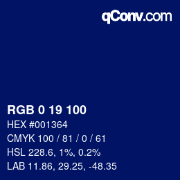 カラーコード: RGB 0 19 100 | qconv.com