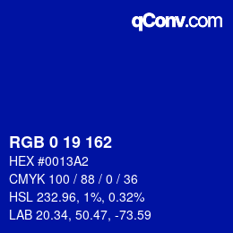 Color code: RGB 0 19 162 | qconv.com