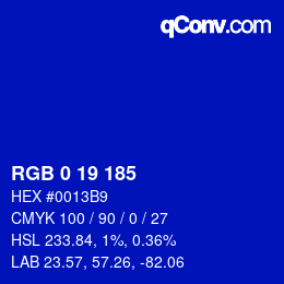 Color code: RGB 0 19 185 | qconv.com