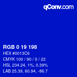 Color code: RGB 0 19 198 | qconv.com