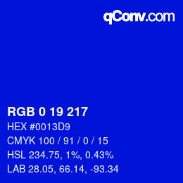 Color code: RGB 0 19 217 | qconv.com