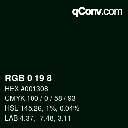 Color code: RGB 0 19 8 | qconv.com